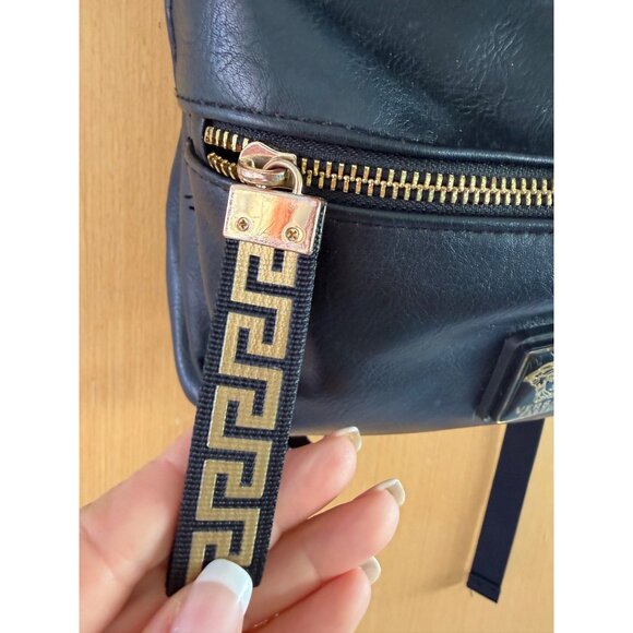 Versace Parfums Mens Faux Leather Black Backpack with Gold Details Modern - Picture 6 of 12